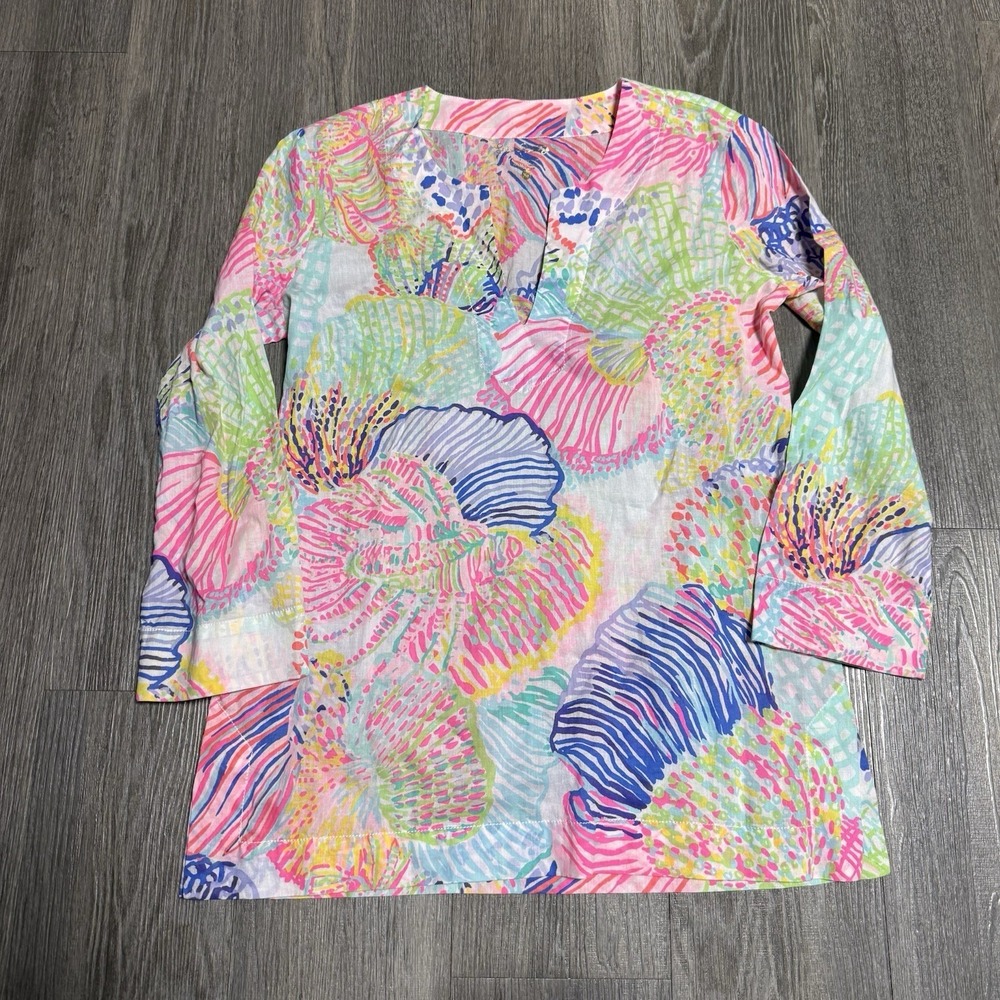 Lilly Pulitzer ROAR OF THE SEAS Seashell Amelia Island TUNIC TOP XS